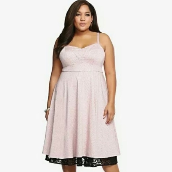 torrid Dresses & Skirts - Torrid Black Pink Lace Polka Dot Retro Swing Dress Size 16